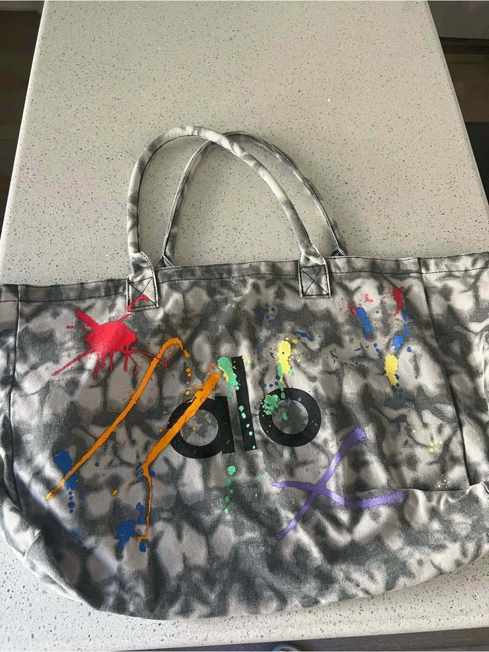 ALO Tie-Dye Canvas Tote with Rainbow 'Love Is Love' Graphic